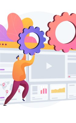 Internet advertising analytics. SEO, marketing, reports infographics. Digital promotion, social media networks advert. Video content promo. Vector isolated concept metaphor illustration